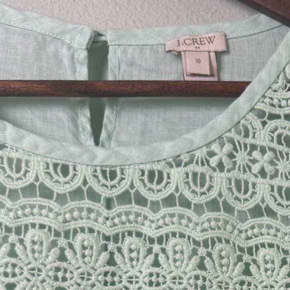 J. Crew Linen & Lace Short Sleeve Blouse Top in Mint Style C3489 Size 10 - Picture 10 of 11